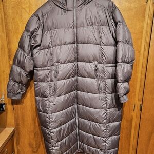 Columbia Gray Long Puffer Coat with Hood
